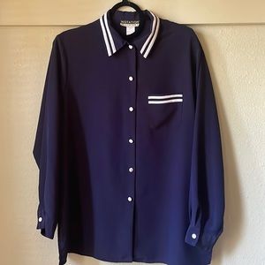 Vintage Notations navy blue long sleeve button down shirt